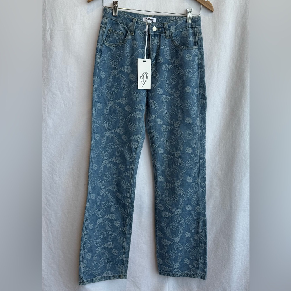 Jeans Denim with Paisley Bandana Print Blue NEW Size S NWT